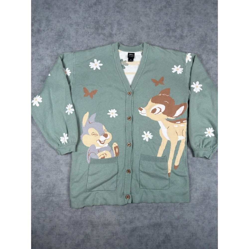 Disney Bambi Thumper Cardigan Sweater Womens Small Our Universe Floral Green